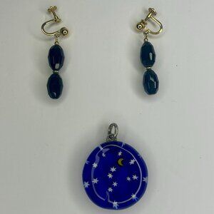 Blue Pendant of Murano Glass Jewelry with Dangle Earrings